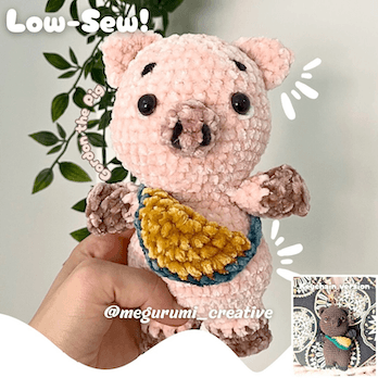 🐷 Gordon the Pig is endlessly fun, whether he's a spooky zombie, a Frankenstein creature,
or a classic pink piggy — every version shows off his quirky and lovable personality. 💕
 - Gallery image for Megurumi Creative's creations